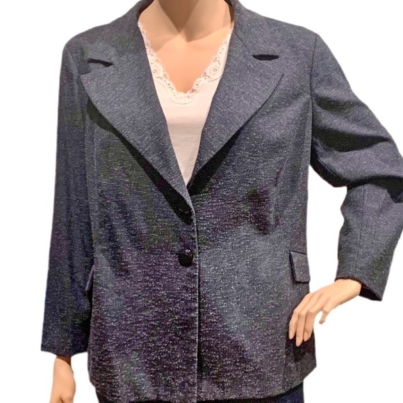 IGIGI Blue Tweed Blazer Jacket Pockets Rear Buckle Lined 2 Button Plus Size 22 - Picture 5 of 9